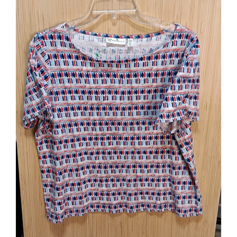 Rafaella Sz XL‎ Top Short Sleeve 100% Cotton Red White Blue Womens